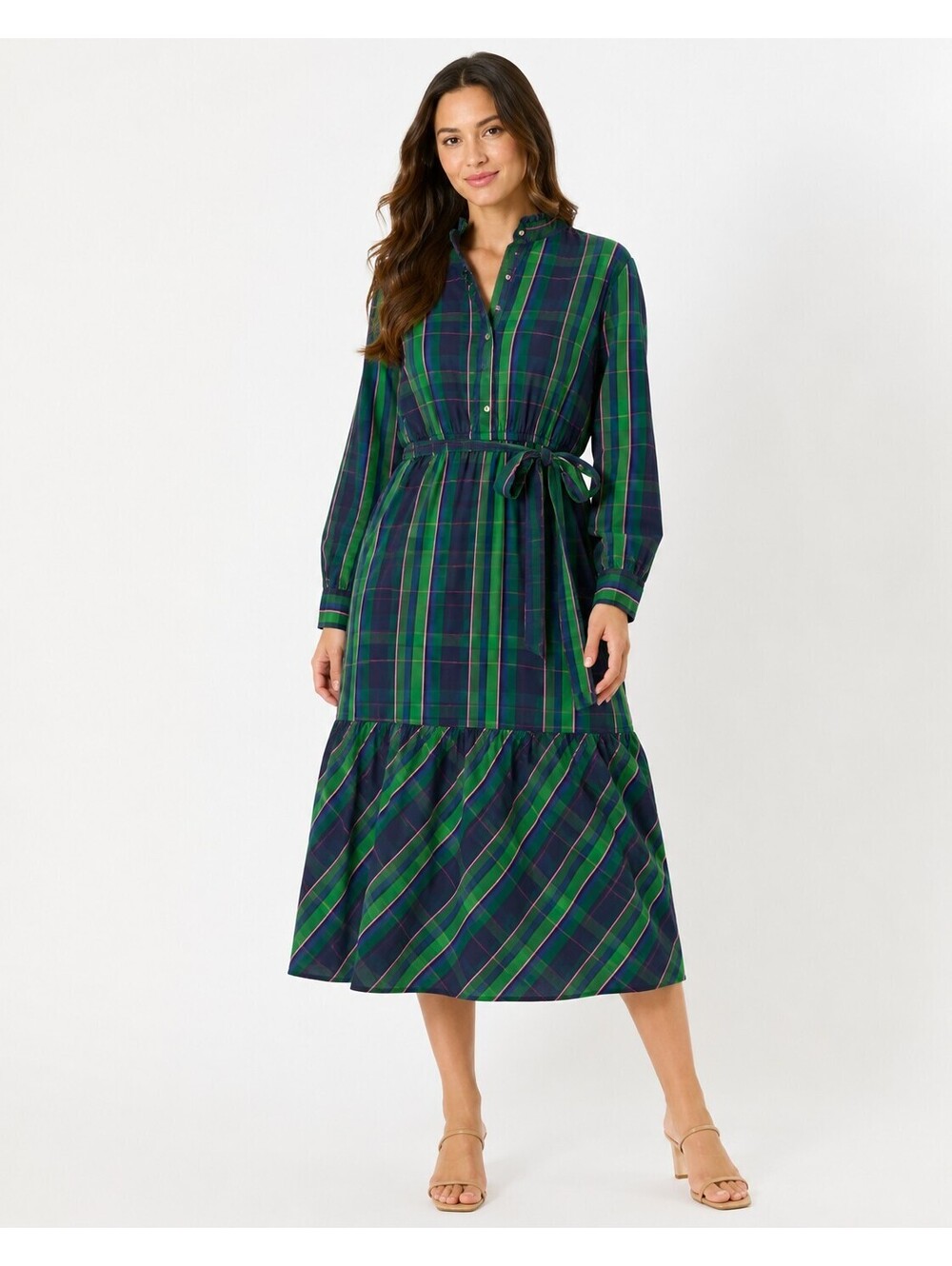 Free Assembly Plaid Belted Tiered Midi Maxi Dress Women’s M 8-10